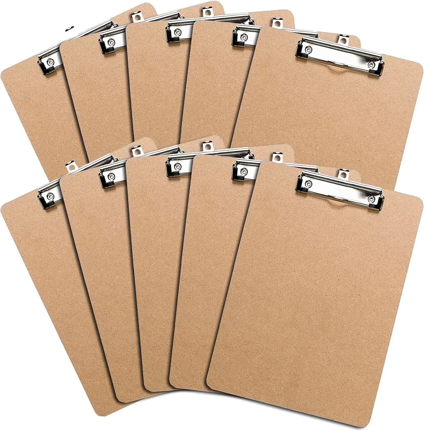 Letter Size Clipboards with Low Profile Clip (Set of 10) - Wood Clipboards Bulk 10 Pack, Heavy Duty Clipboard, Back to School Te