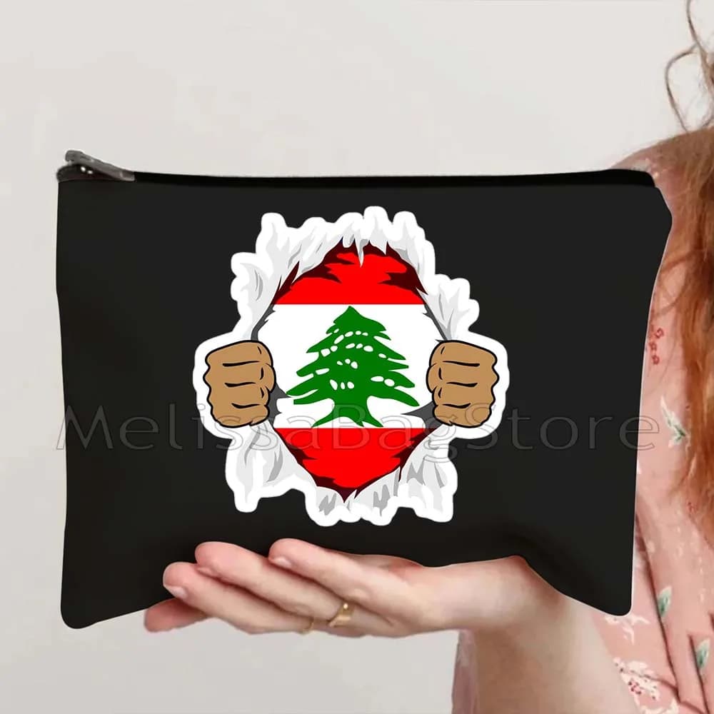 Love Beirut Bandiera libanese del Libano Radici Arabo Regali carini Ragazza Borsa per cosmetici in tela Borse da toilette per trucco Astuccio con cerniera