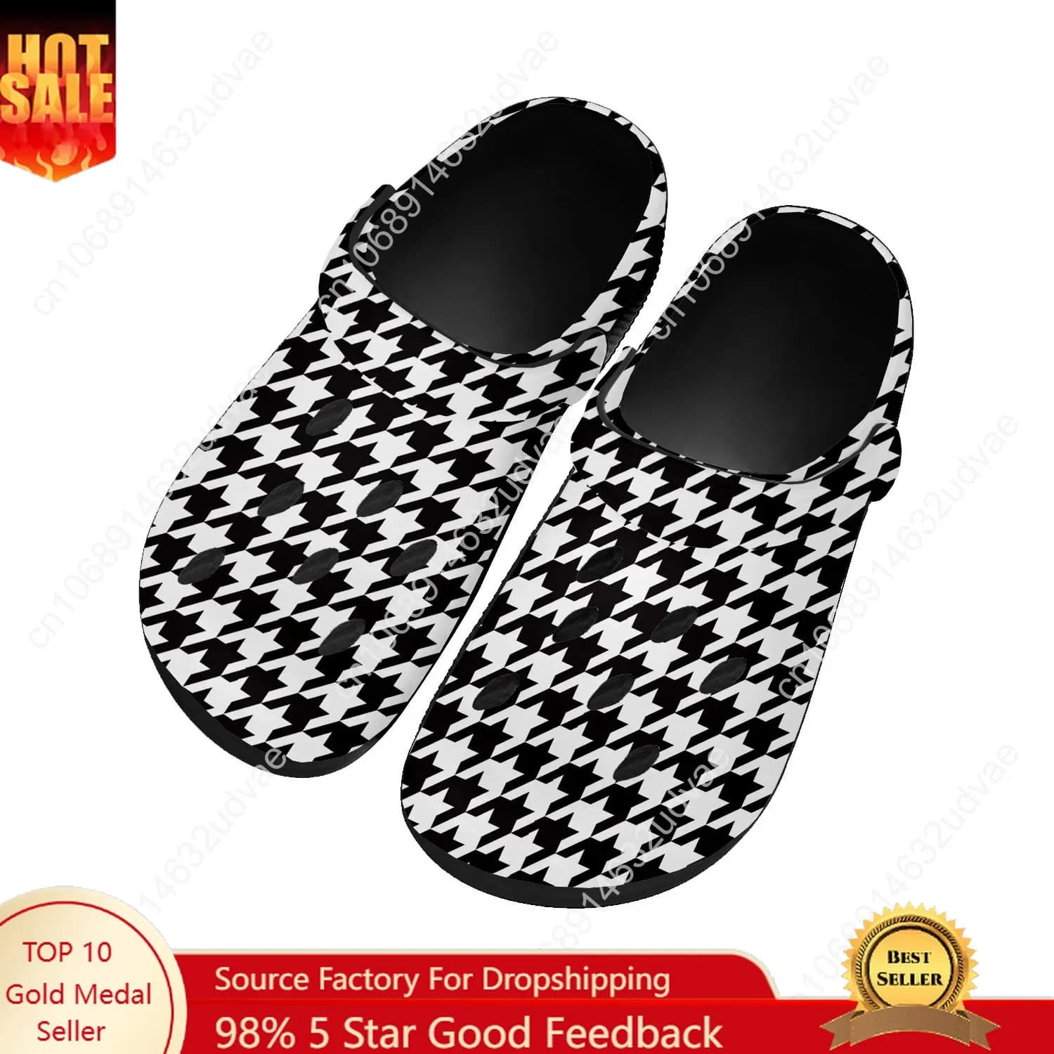 Houndstooth Pattern Water Shoes Mens Womens Comfortable Fashion Home Garden Clogs Custom Sandals Beach Breathable Hole Slippers