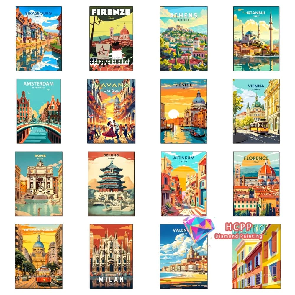 Urban Architecture Landscape Diamond Painting Kit Square Round Diamond 5D DIY Mosaic Handmade Art Unique Gift Crafts Home Decor