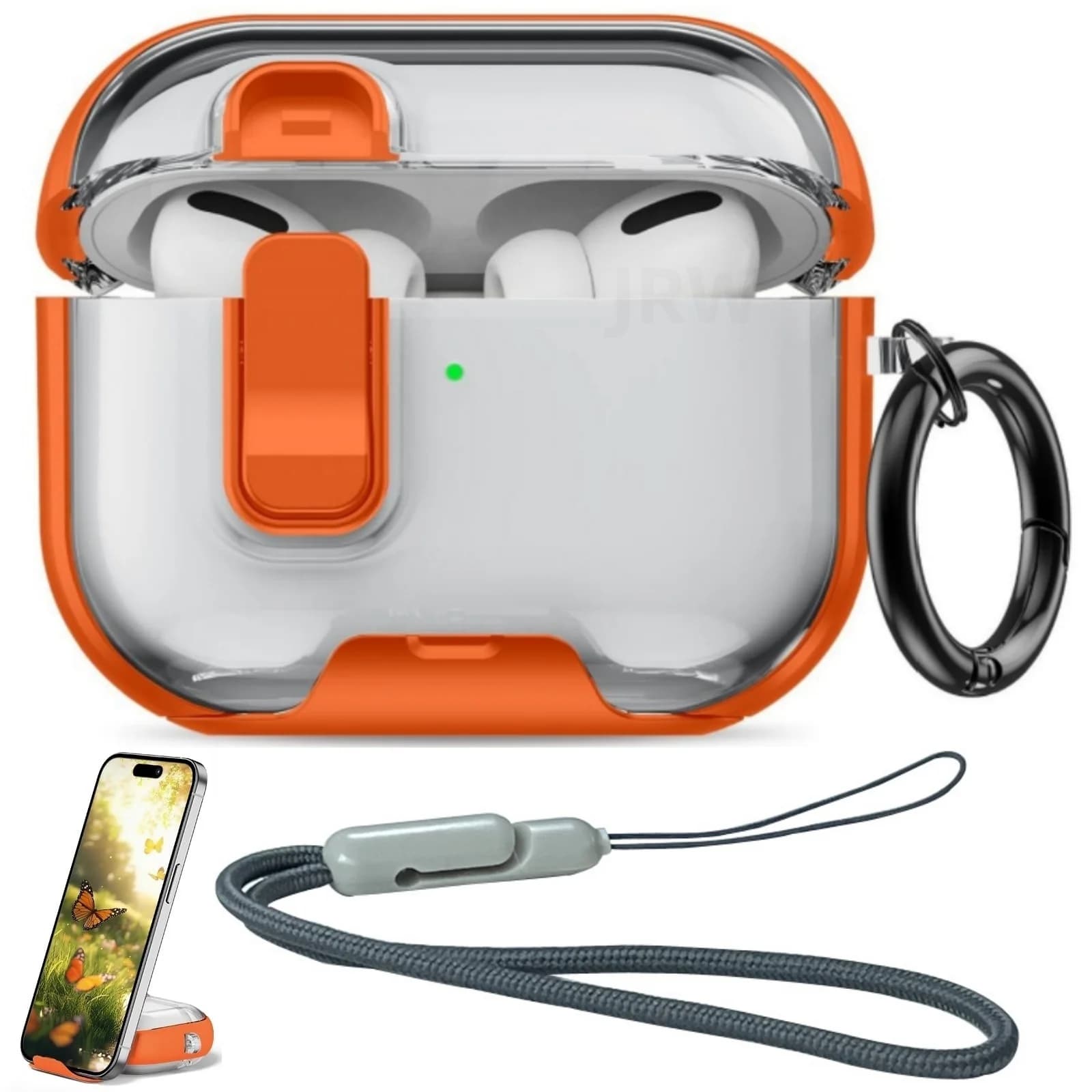 Custodia per AirPods Pro 3 con Chiusura Sicura e Supporto Telefono, in TPU Morbido, con Cordino, Anti-Graffio