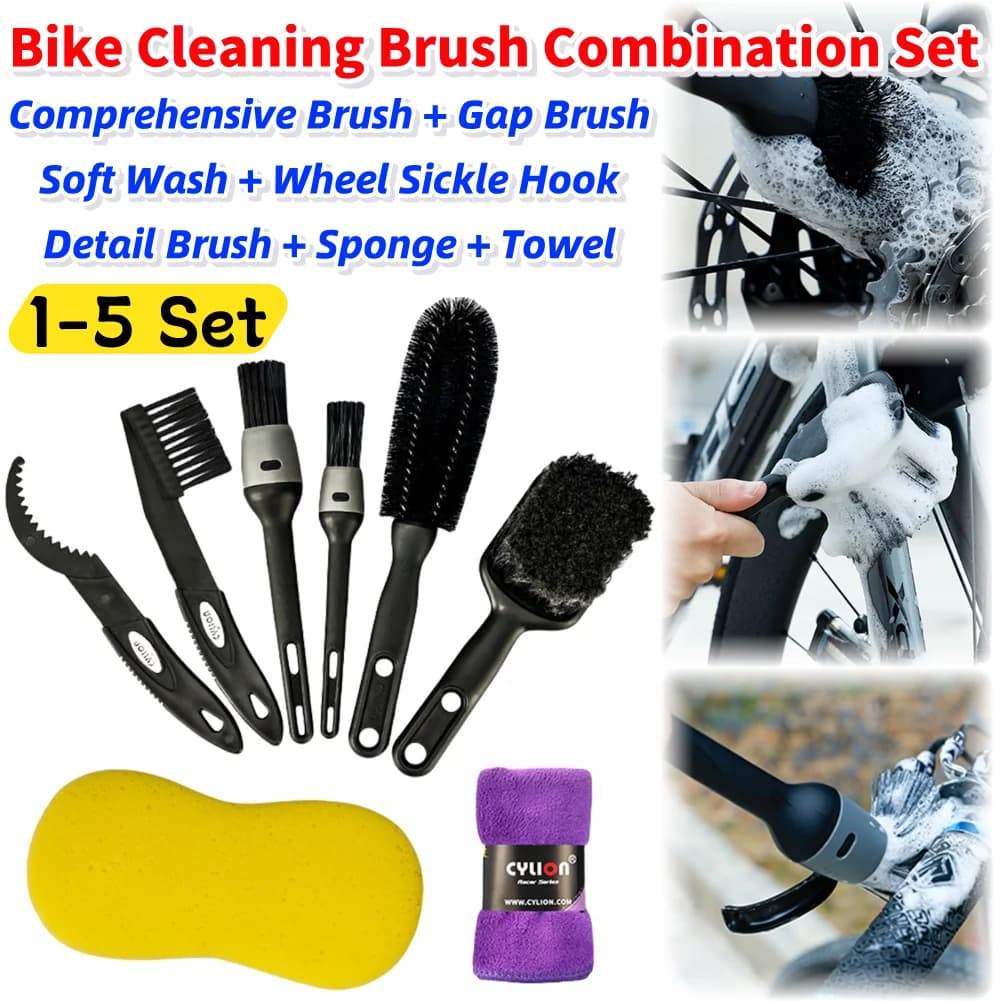 1-5set Strumenti per la pulizia della bici da bicicletta Set 8 pz/set Spazzola per la pulizia della bici Kit di pulizia della bici per Mountain Road City BMX Bici pieghevole
