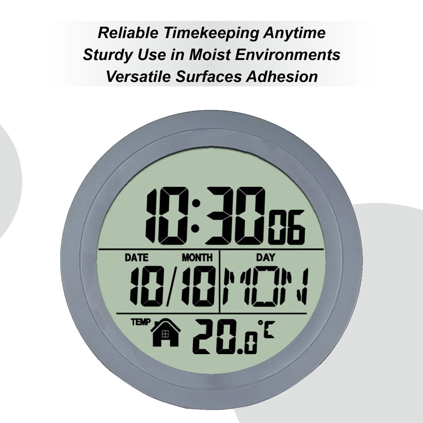 Bathroom wall clock Battery with suction cup Waterproof shower accessories with office temperature date