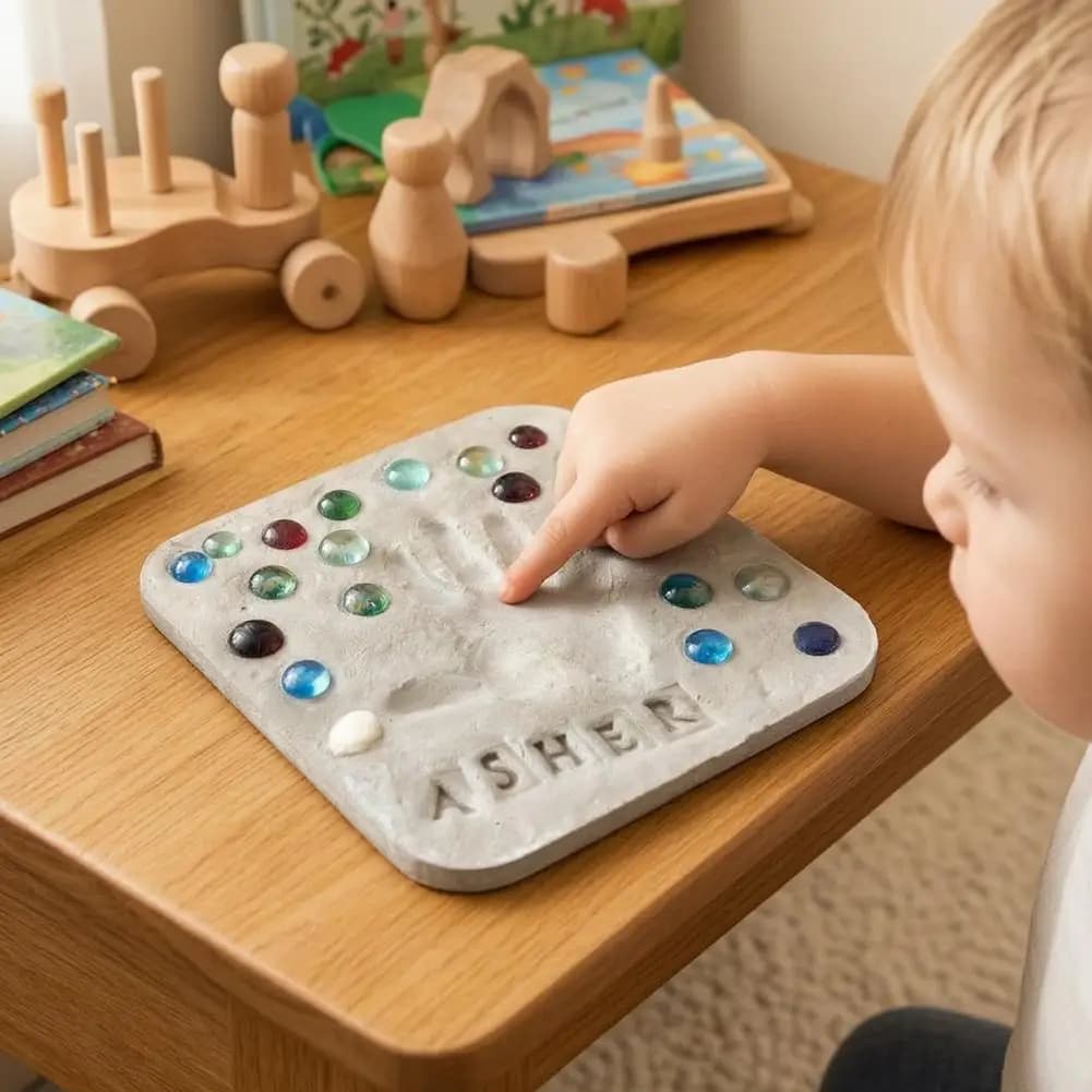 Handprint Stepping Stone Diy Stepping Stone Kit with 26 Letter Stamps Handprint Keepsake Craft Set Colored Garden for Mother's