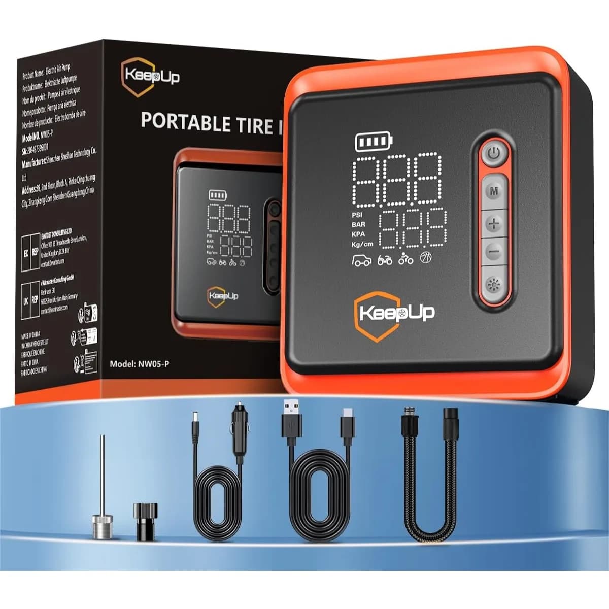Compressore d'aria portatile per gonfiaggio pneumatici - Pompa ad aria con spegnimento automatico a 150 PSI per pneumatici auto, 5 volte più veloce con luce LED e display digitale