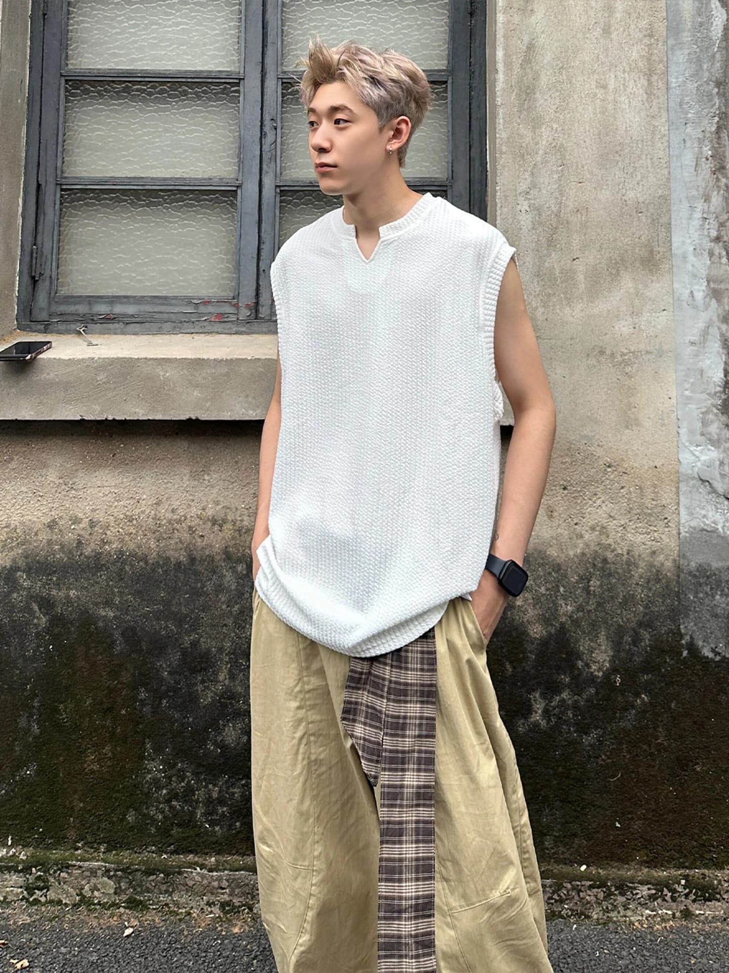 Canotta Sportiva Bianca Testurizzata a V in Seta Ghiaccio da Uomo, Sottile Estiva, Stile Americano, T-shirt Interna Traspirante