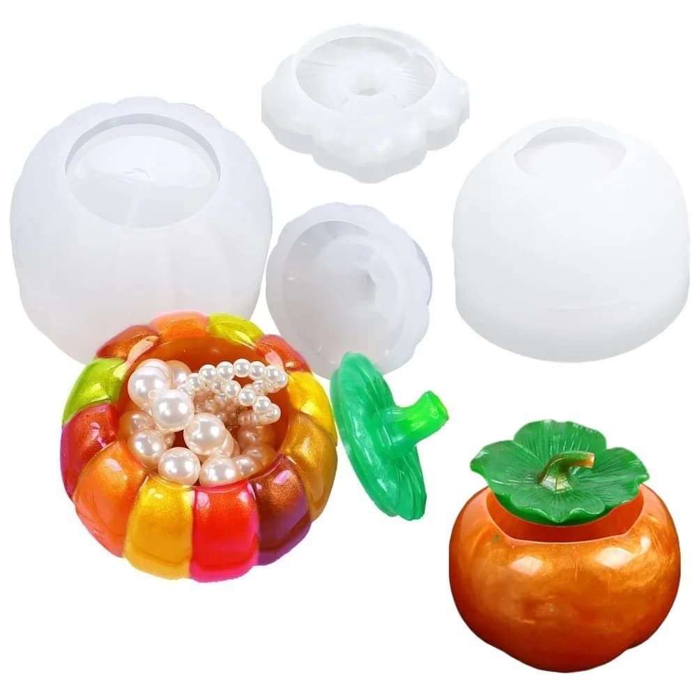 New Mould DIY Resin Casting Pumpkin Tomato Apple Creative Mold Round Jewelry Jar Candle Holder Resin Home Decor Halloween Molds