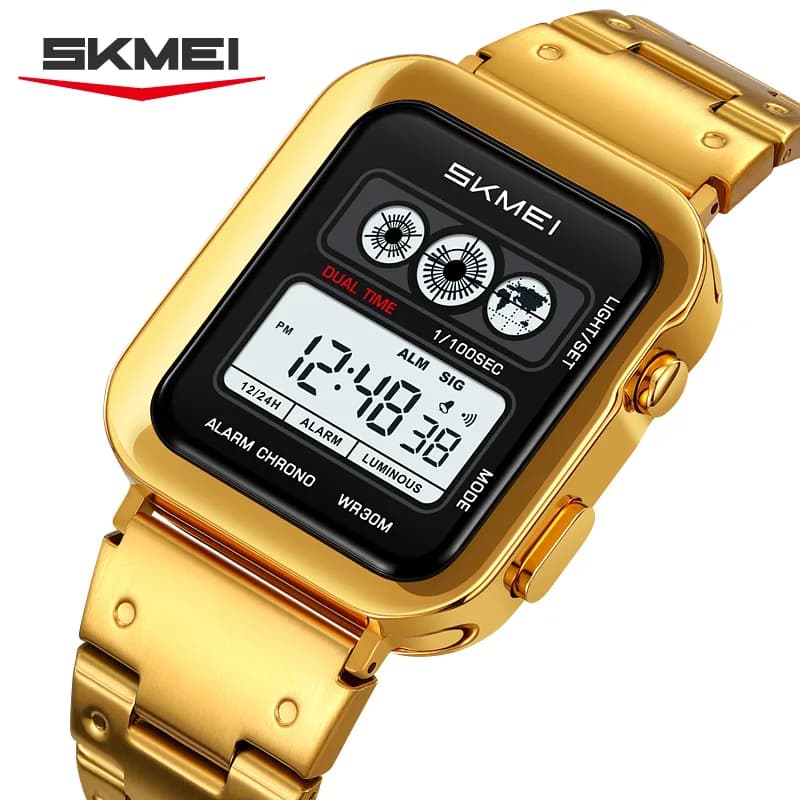 SKMEI 2504 Orologio elettronico da uomo nuovo Sveglia luminosa Calendario Cinturino in acciaio impermeabile Orologi digitali di moda sportiva per uomo