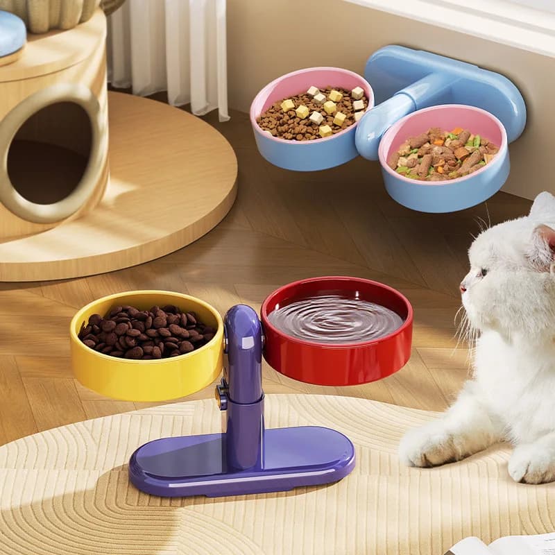 Elevated Adjustable Pet Bowl with Suction Cup Rotatable Dogs Cats Neck Protector Food Water Bowl Detachable Pets Food Container