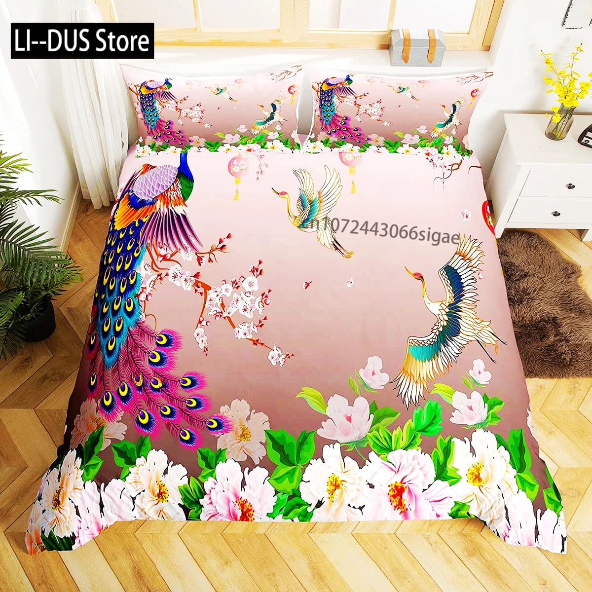 Copripiumino pavone King Size Set di biancheria da letto con motivo simpatico animale Decorazione stampata con piume di pavone con federa per ragazza bambino adulto