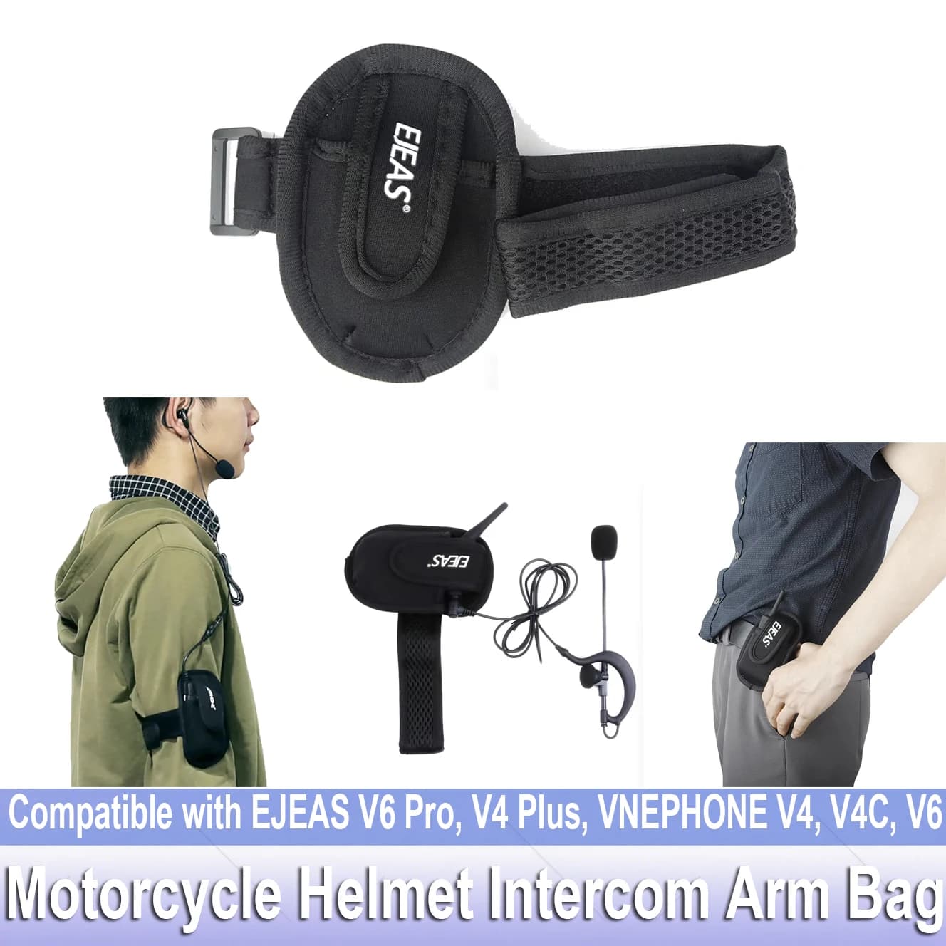 Borsa da braccio per citofono per casco moto compatibile con EJEAS V6 Pro, V4 Plus, VNEPHONE V4, V4C, V6 Fascia da braccio per citofono per arbitro