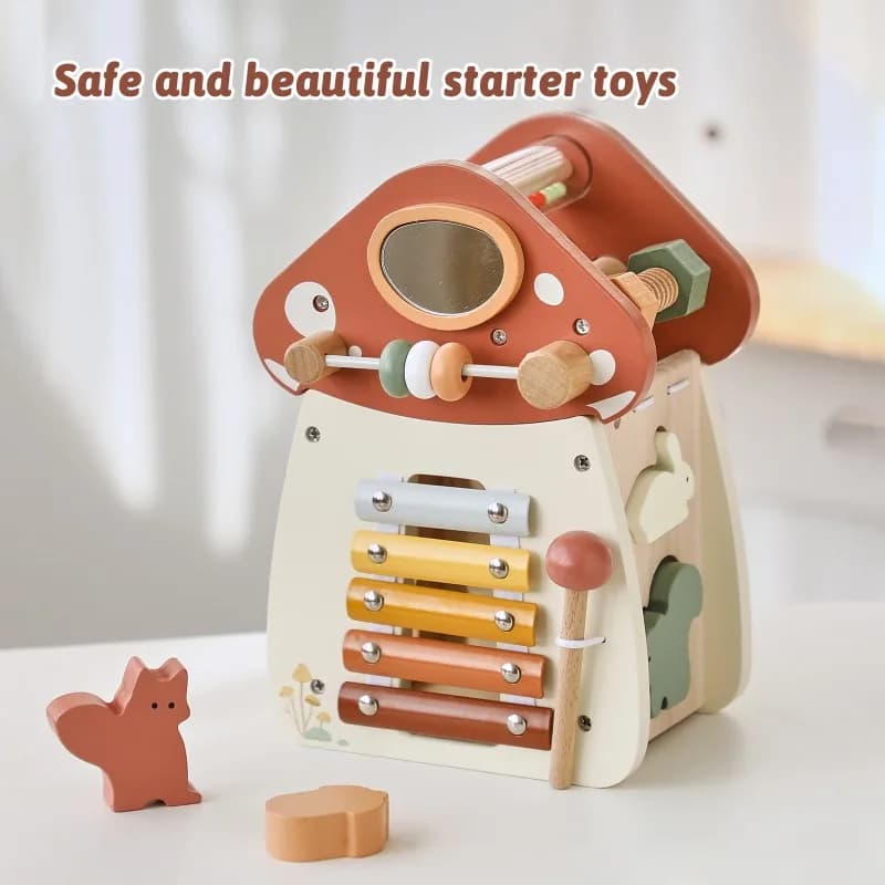 5 in 1 Giocattolo Montessori Puzzle di funghi in legno Giocattoli per ragazzi Sviluppo sensoriale multifunzionale Giocattoli per l'educazione precoce Regalo per bambini