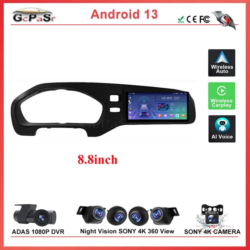 Android 12 Car Radio For Tesla Style Stereo For Volvo v40 2011-2018 LEFT Record Multimedia Player Audio 2DIN GPS Navi Headunit