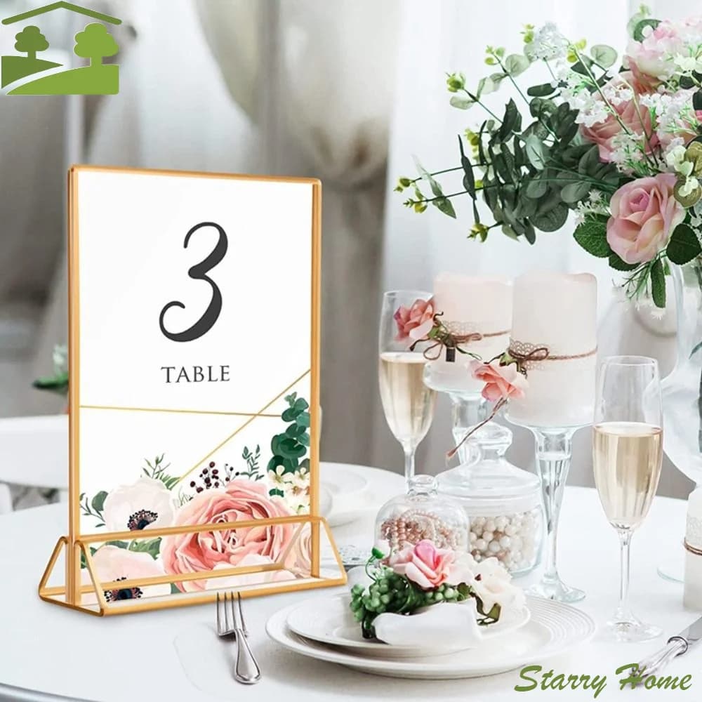 Porta Targhe in Acrilico Trasparente Dorato, Elegante Porta Etichette Fai-da-Te, Resistente con Base, Porta Menu, Espositore per Battesimo Nuziale