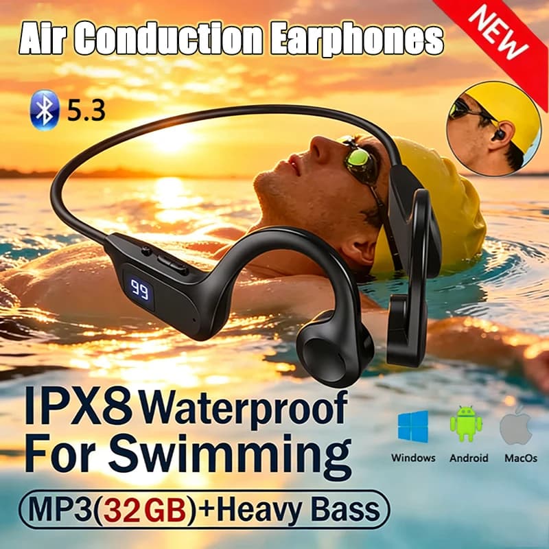 NEW Wireless Bone Conduction Headphones Bluetooth Earphone Sport Swimming Bluetooth Compatible Headphone Hand-free With Mic