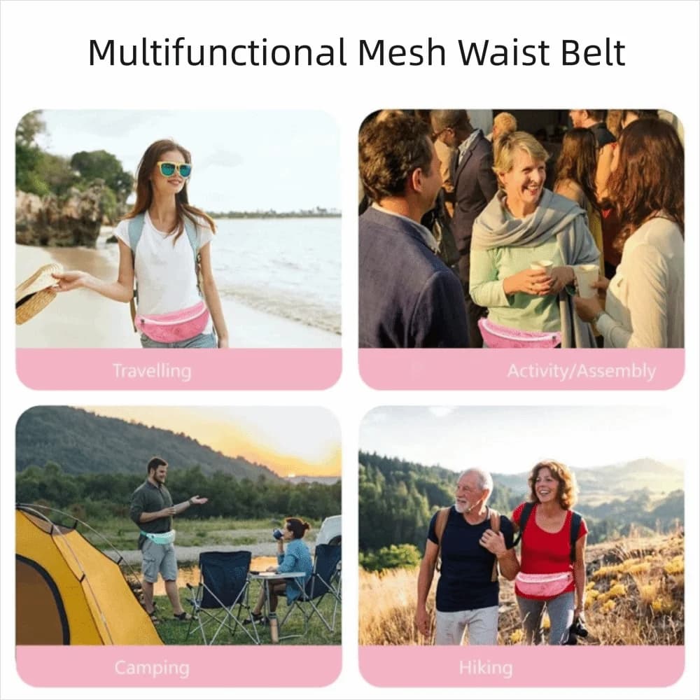 Adjustable Strap Mesh Beach Bag Breathable Mesh Easy Clean Running Belt Bag Foldable Zipper Pocket Waist Pack Outdoor Travel