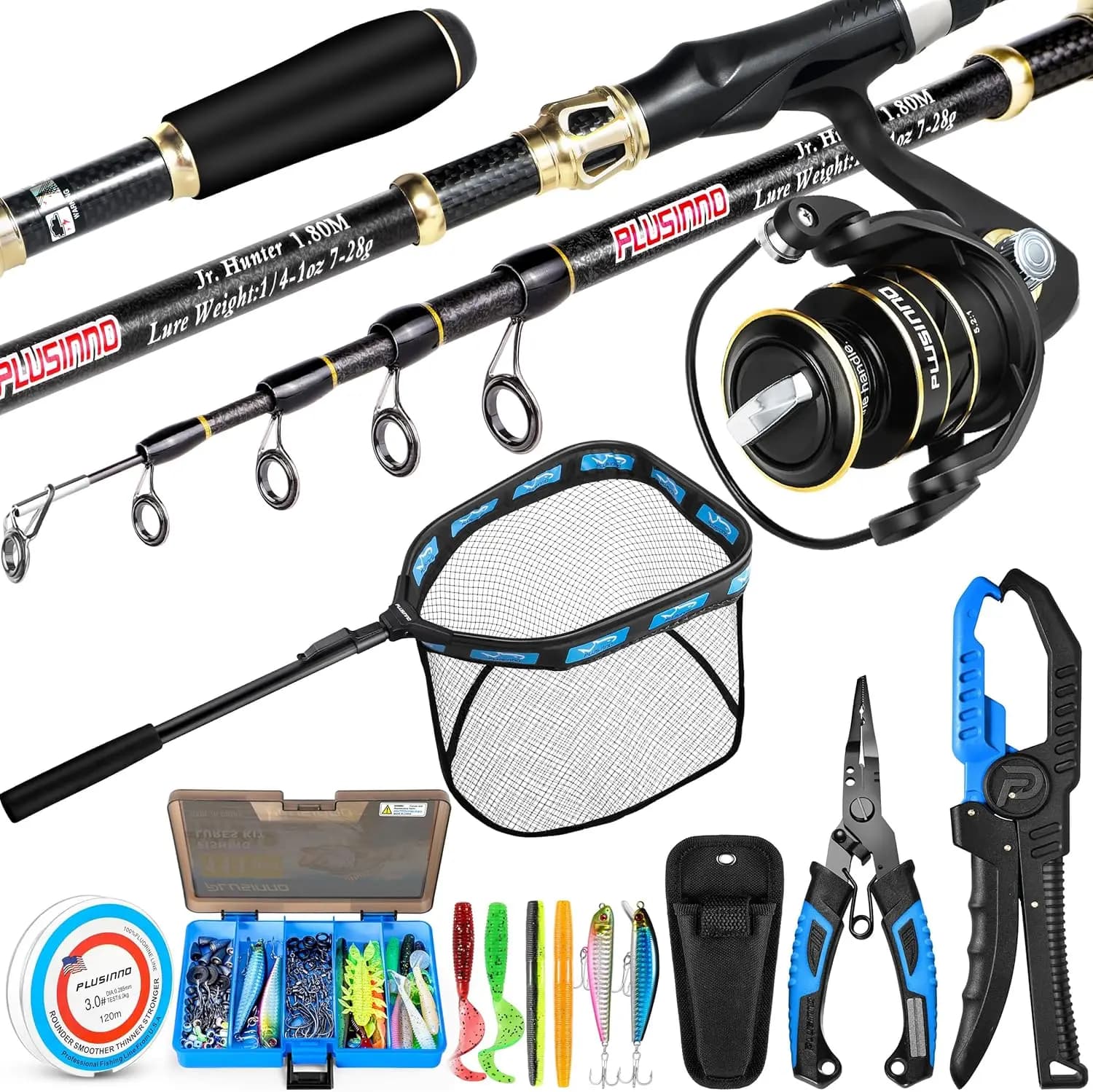 Kit Combo Canna da Pesca e Mulinello Tutto-in-Uno con Scatola Porta Attrezzi, Esche, Rete, Pinze e Utensili per Uomini