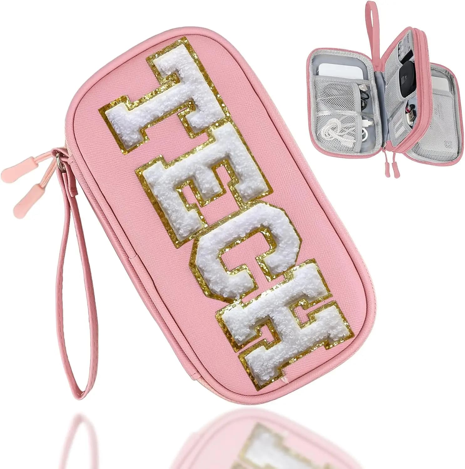 Organizer da Viaggio Personalizzato per Elettronica, Custodia per Cavi e Caricabatterie, per Donne e Ragazze, Rosa