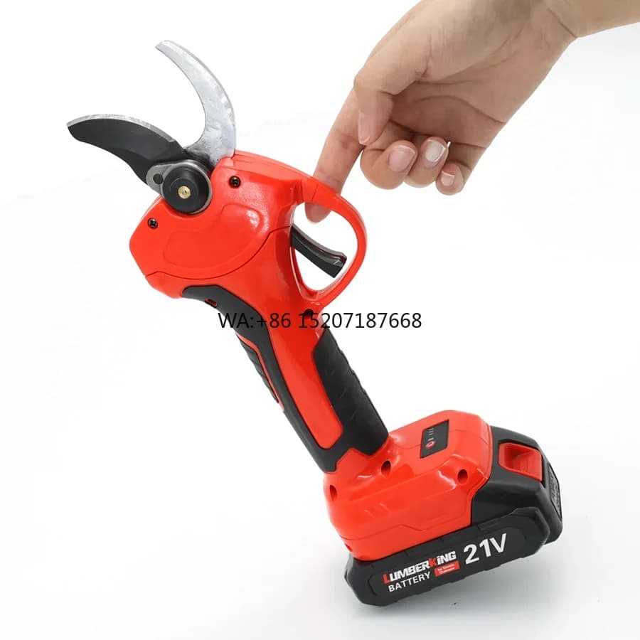Safety pruning shears with automatic shutdown. Elegant garden electric scissors with power indicator
