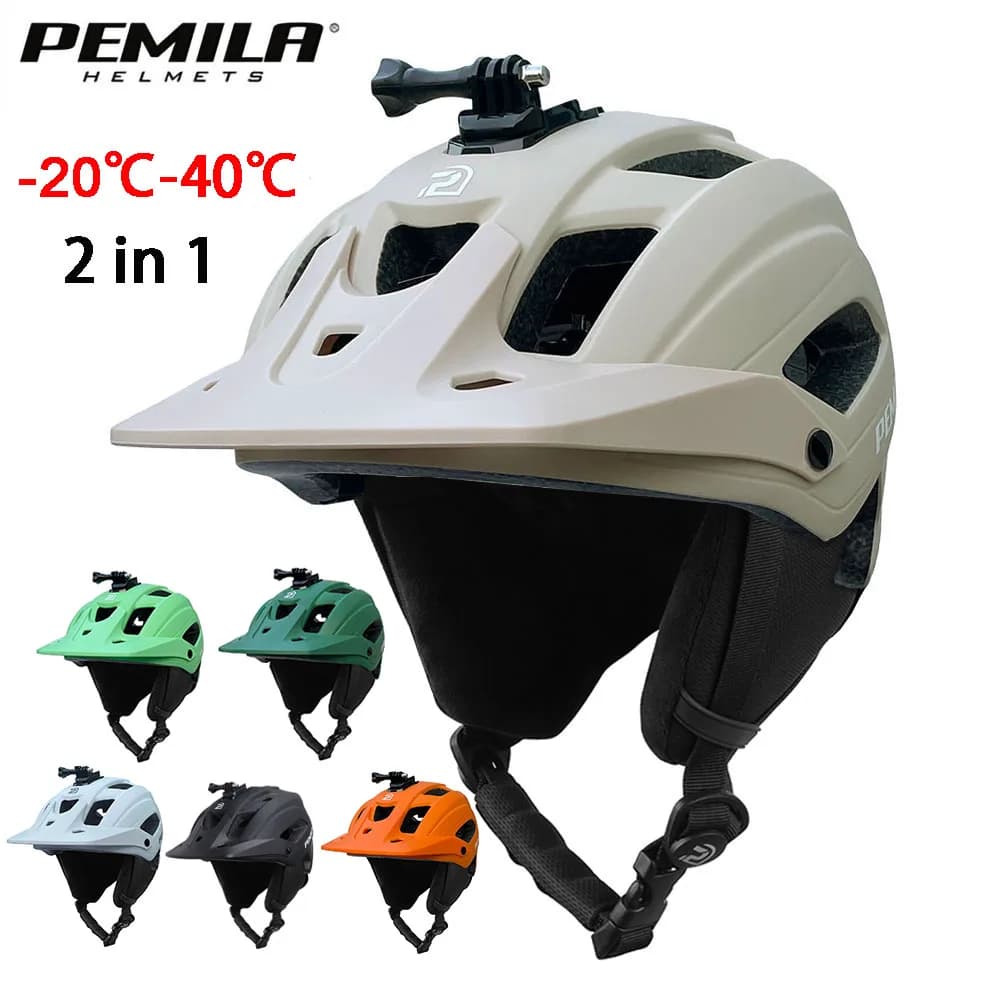 PEMILA Cycling Helmet 2 in 1 Road Bike Helmet MTB Four Seasons Bike Helmet with Running Removable Ear Protection