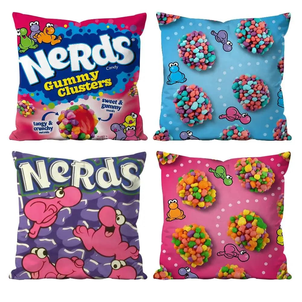 Divertente novità cibo nerds caramelle dolce federa anti-polvere federa invisibile cerniera setosa breve peluche divano fodera per cuscino