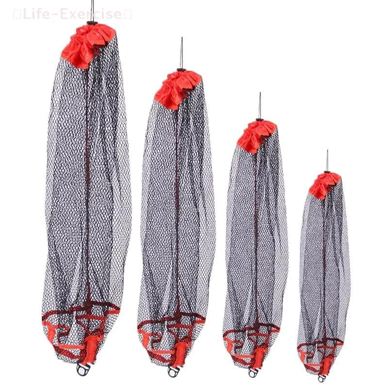 Borsa a rete da pesca, rete a griglia piccola pieghevole e ispessita, bocca in bundle, per pesci vivi e forniture per la pesca.