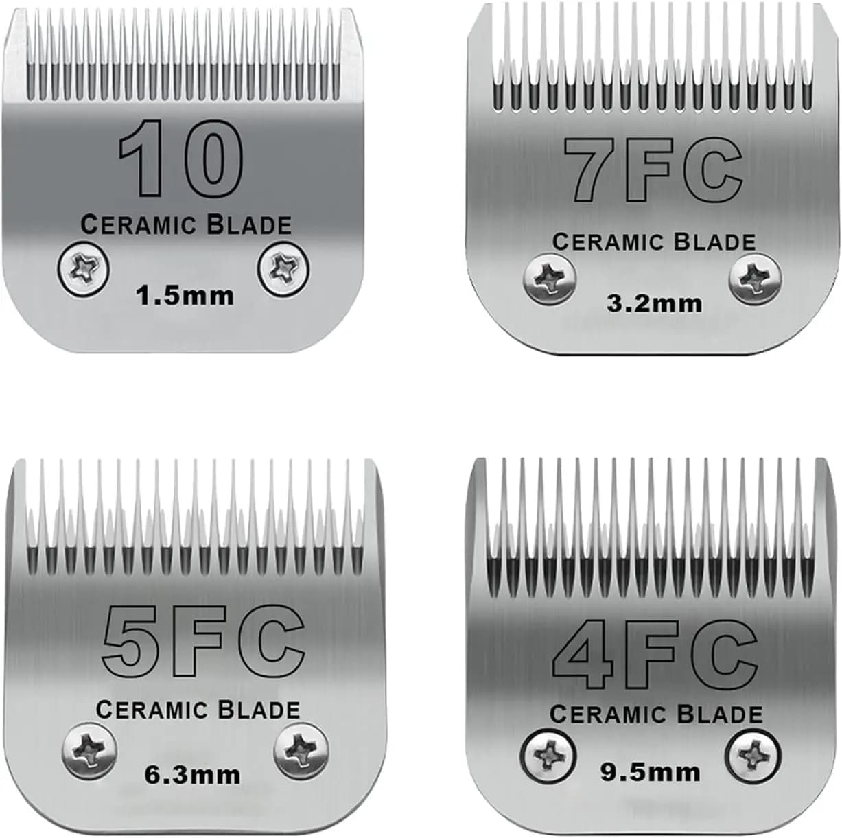 Set di Lame in Ceramica Staccabili per Tosatrice per Cani, 4 Misure per Tagli Precisi, Compatibile con Modelli Popolari