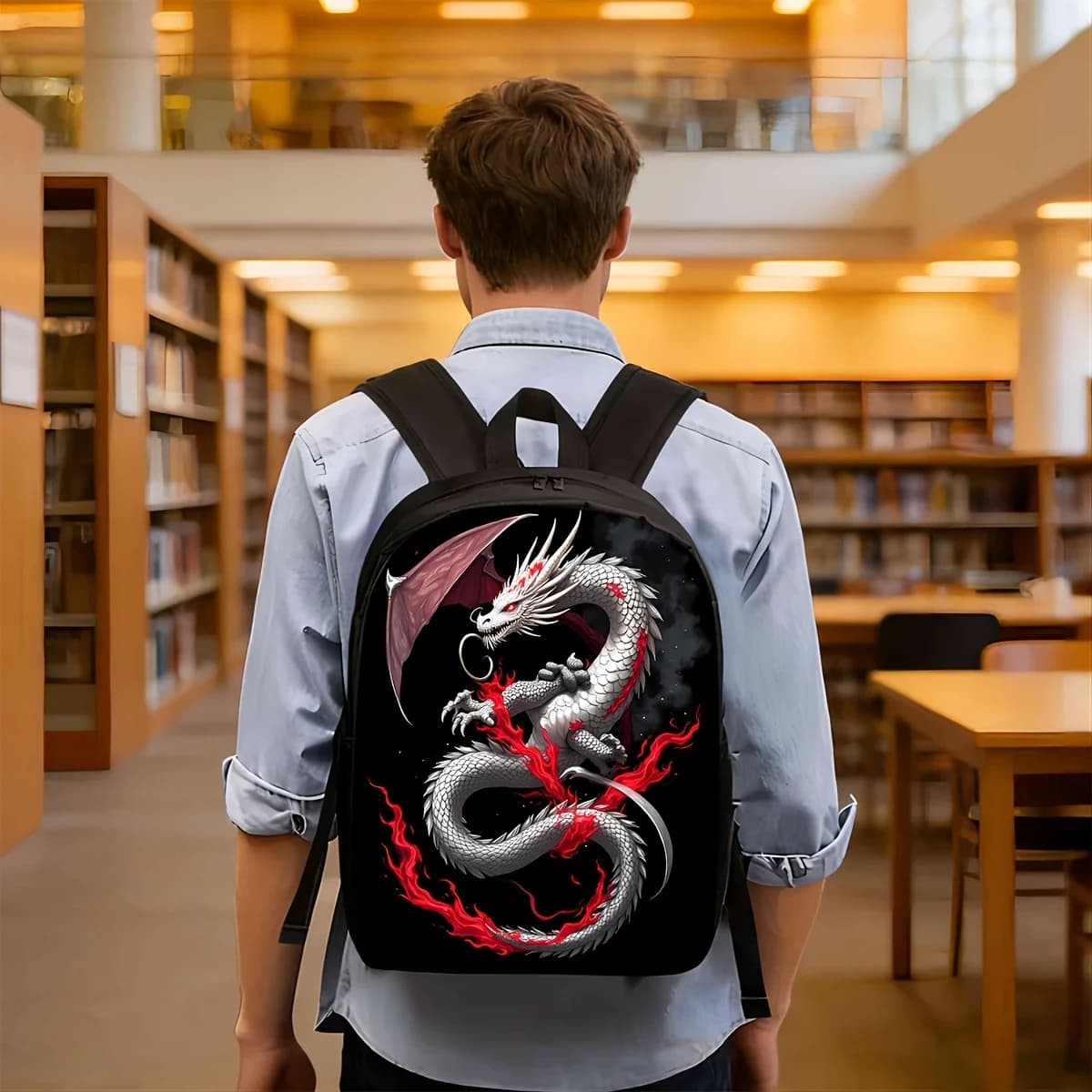 1 Backpack with Dragon Fire | Random Style, Double Hinge, Large Capacity, Lightweight, Multifunction, Adjustable Shoulder Strap
