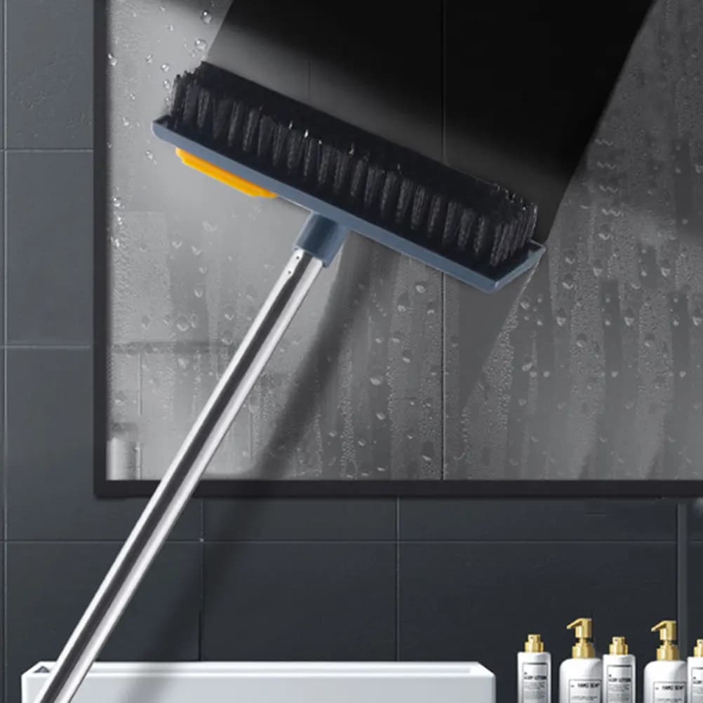Spazzola per Pulizia Pavimenti 38Cm con Manico Telescopico, Raschietto e Pulitore Doppio Uso per Bagno, Cucina, Fughe, Terrazza, Doccia