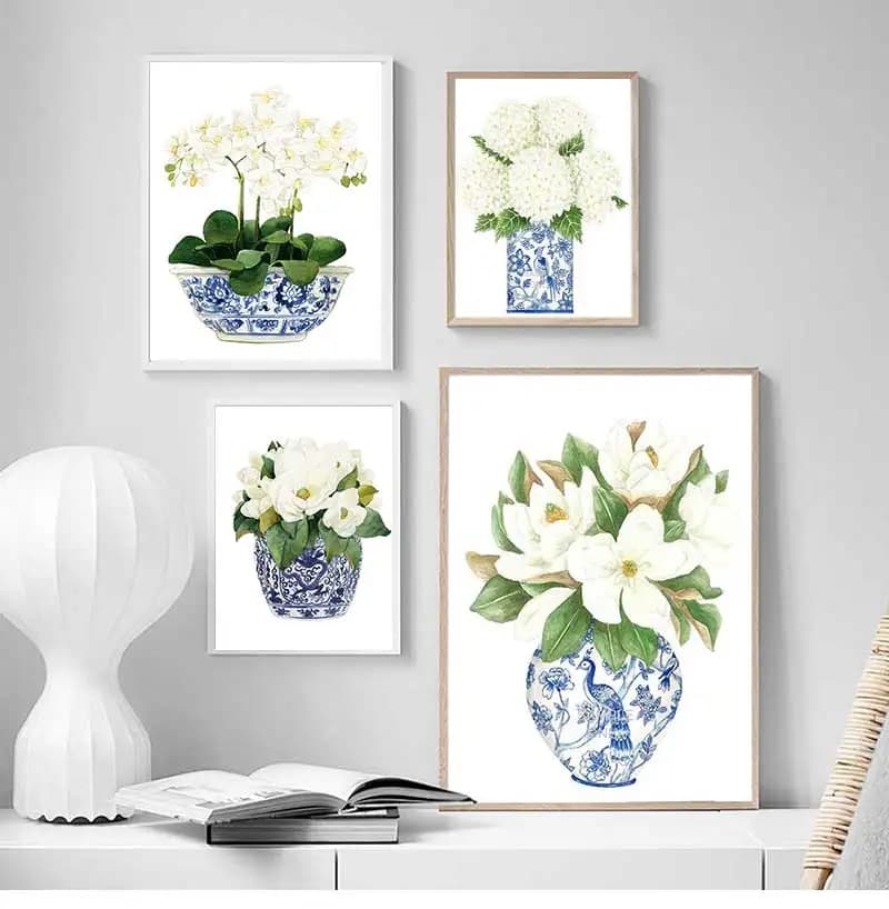 Elegant ceramic flower canvas painting wall art poster prints images for living room decoration aesthetic decoration for home without frame