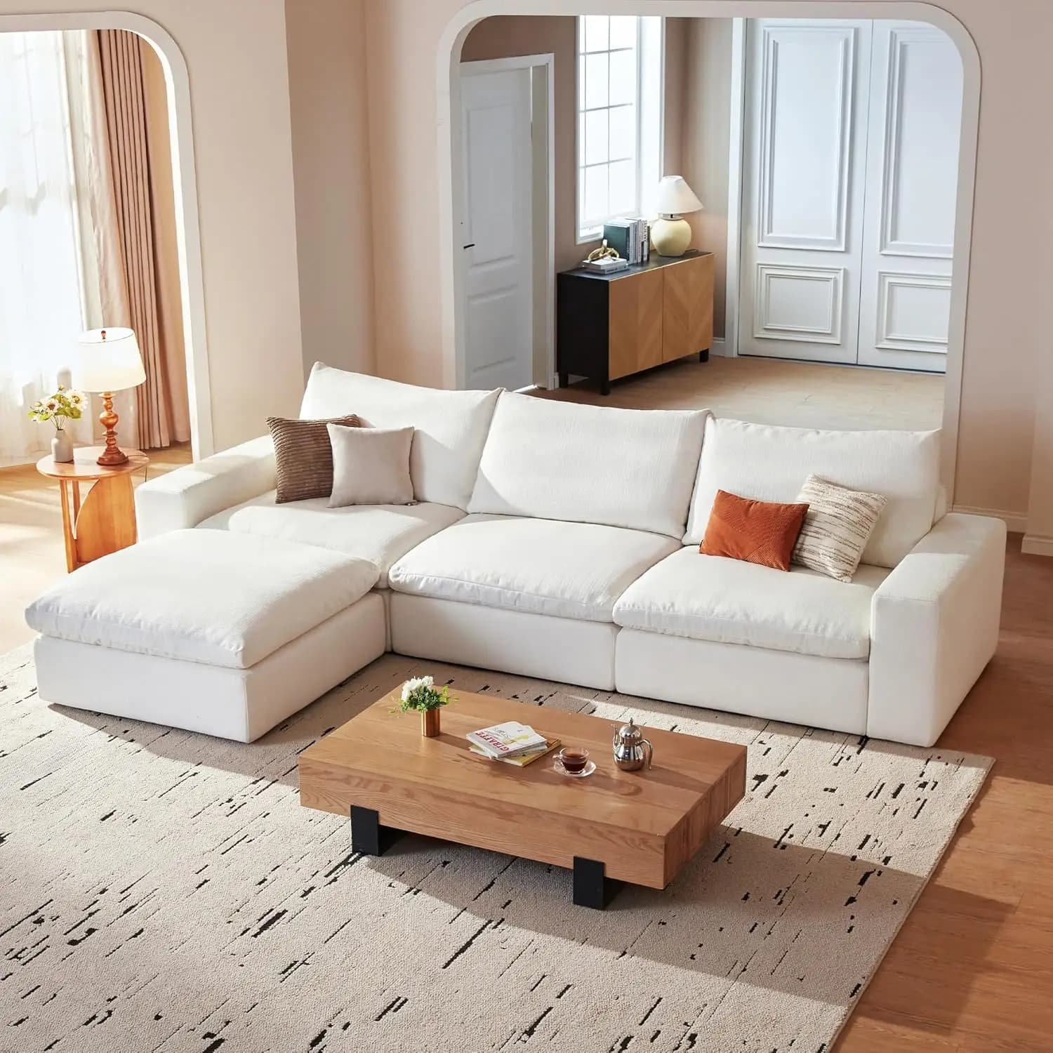 Divano Componibile Cloud Couch 113.8'' Oversize, Seduta Profonda a Forma di L, Comodo Divano Bianco Cloud con Rivestimento Lavabile, Personalizzabile