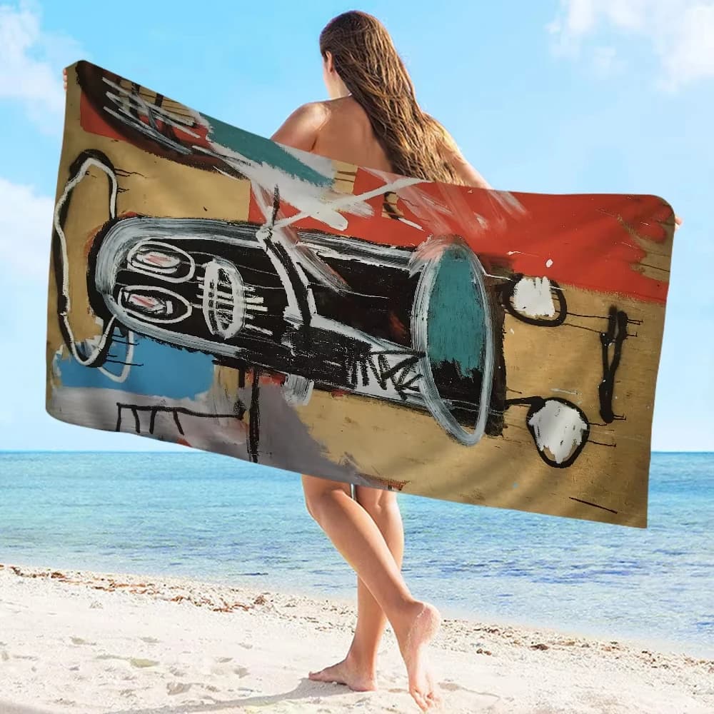 Jean Michel Basquiat Art Graffiti Grandi asciugamani da spiaggia in microfibra Asciugamani da spiaggia con sabbia ad asciugatura rapida Asciugamano da piscina per viaggi Piscina Yoga