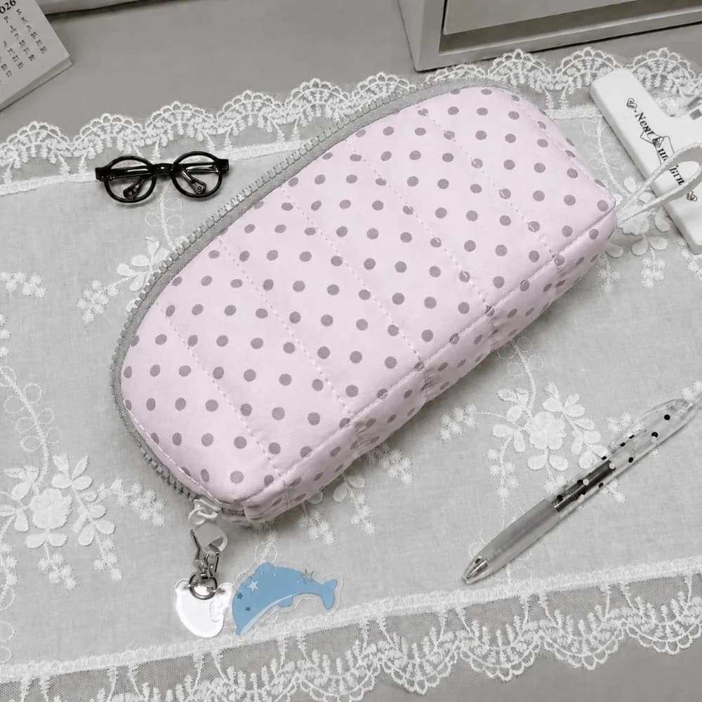 Durable Polka Dot Print Pencil Case Multi-Layer Divided Large Capacity Pencil Pouch Shell Shape Portable Pen Bag Women Girls