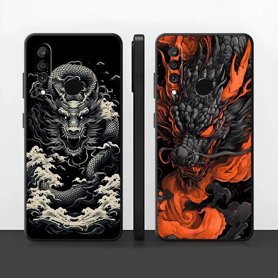 Custodia per Huawei P Smart 2019 P20 P40 Lite P20 Lite 2018 P30 P20 Pro Cover per telefono Wave Dragon Art