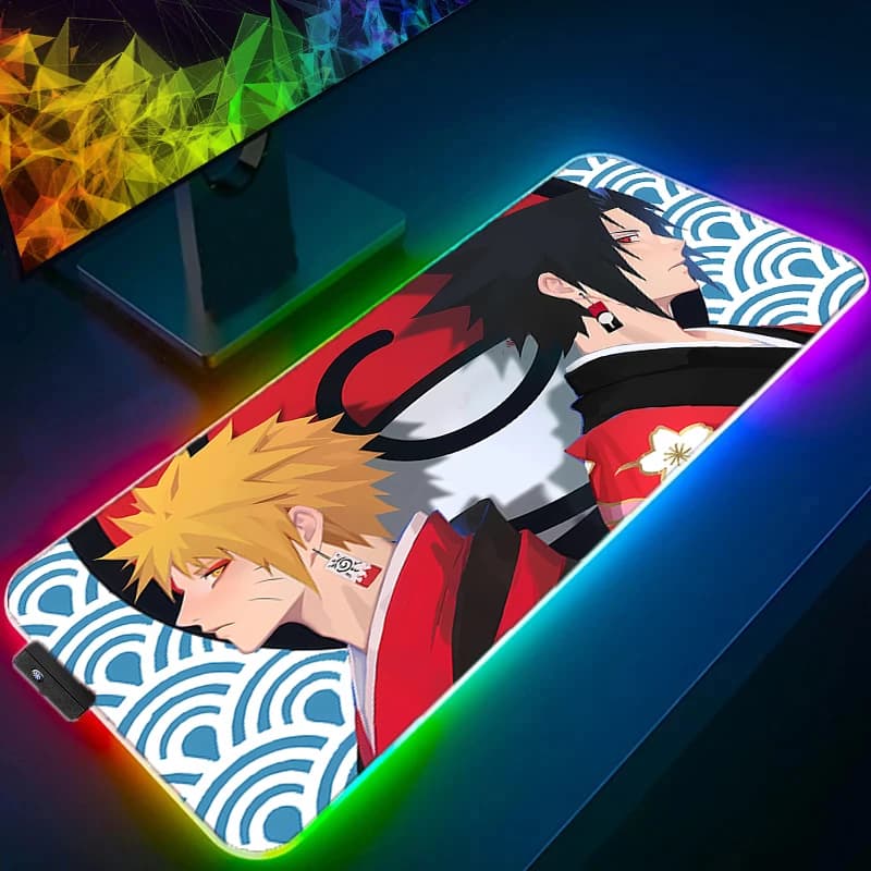 Tappetino per mouse a LED resistente, accessori retroilluminati per giochi anime Naruto, tappetino per mouse RGB, tappetino per tastiera per computer completo per PC