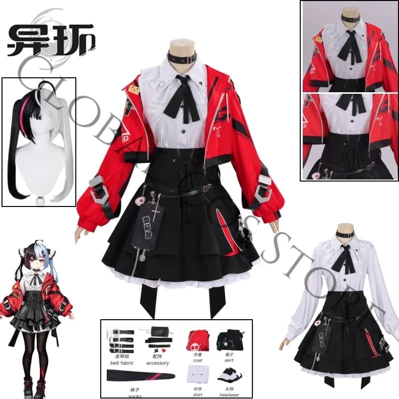 Costume Cosplay Lacrimosa del Gioco Neverness To Everness, Parrucca, Gonna a Vita Alta, Choker e Accessori, Set Completo per Comic Con