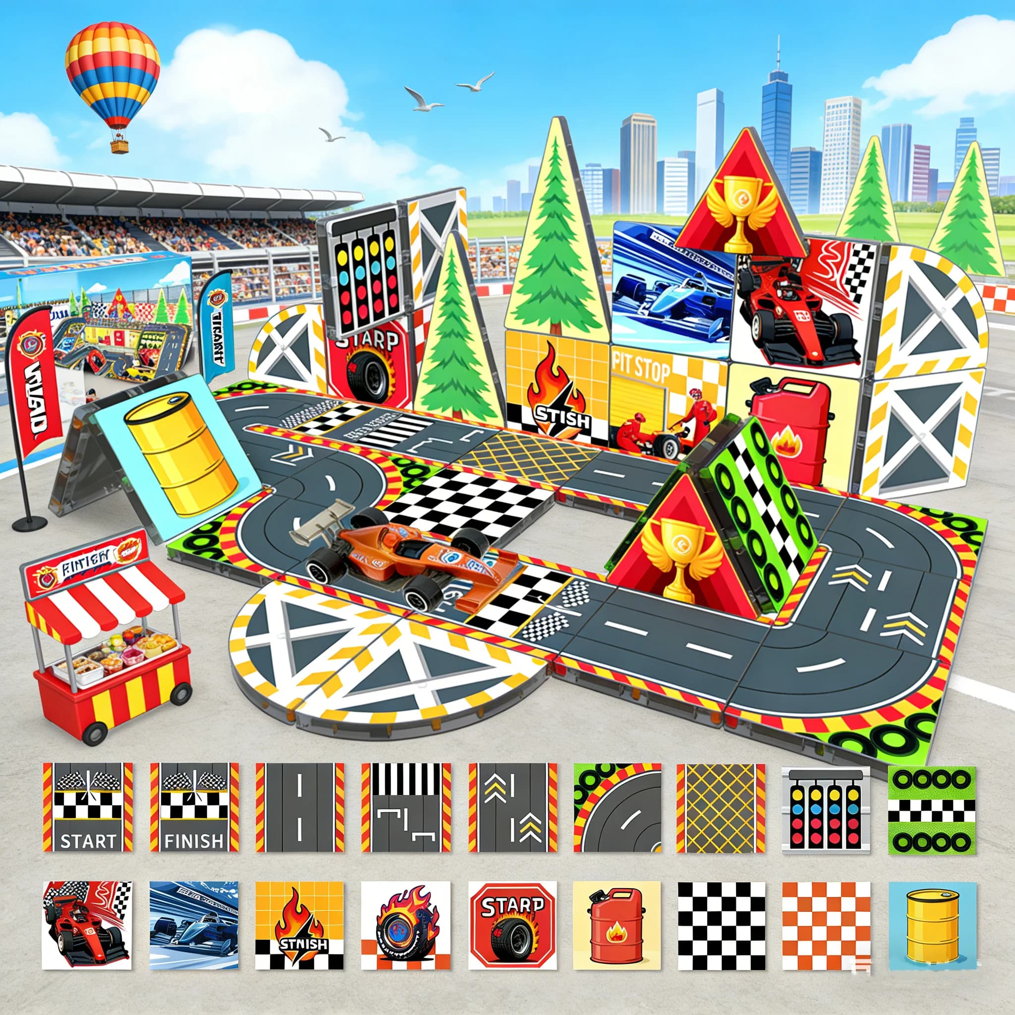 Creativity DIY Magnetic Block Building Block City Road Set Construction Square Bricks Family Game Stem Sensory Cube Kid Gift Toy