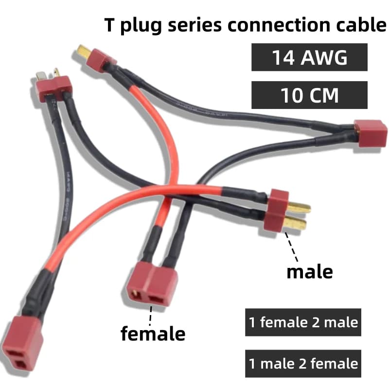 Cavo Adattatore a Y Serie T Plug 14AWG 10CM da Maschio a Femmina per Batteria Lipo Elicottero RC