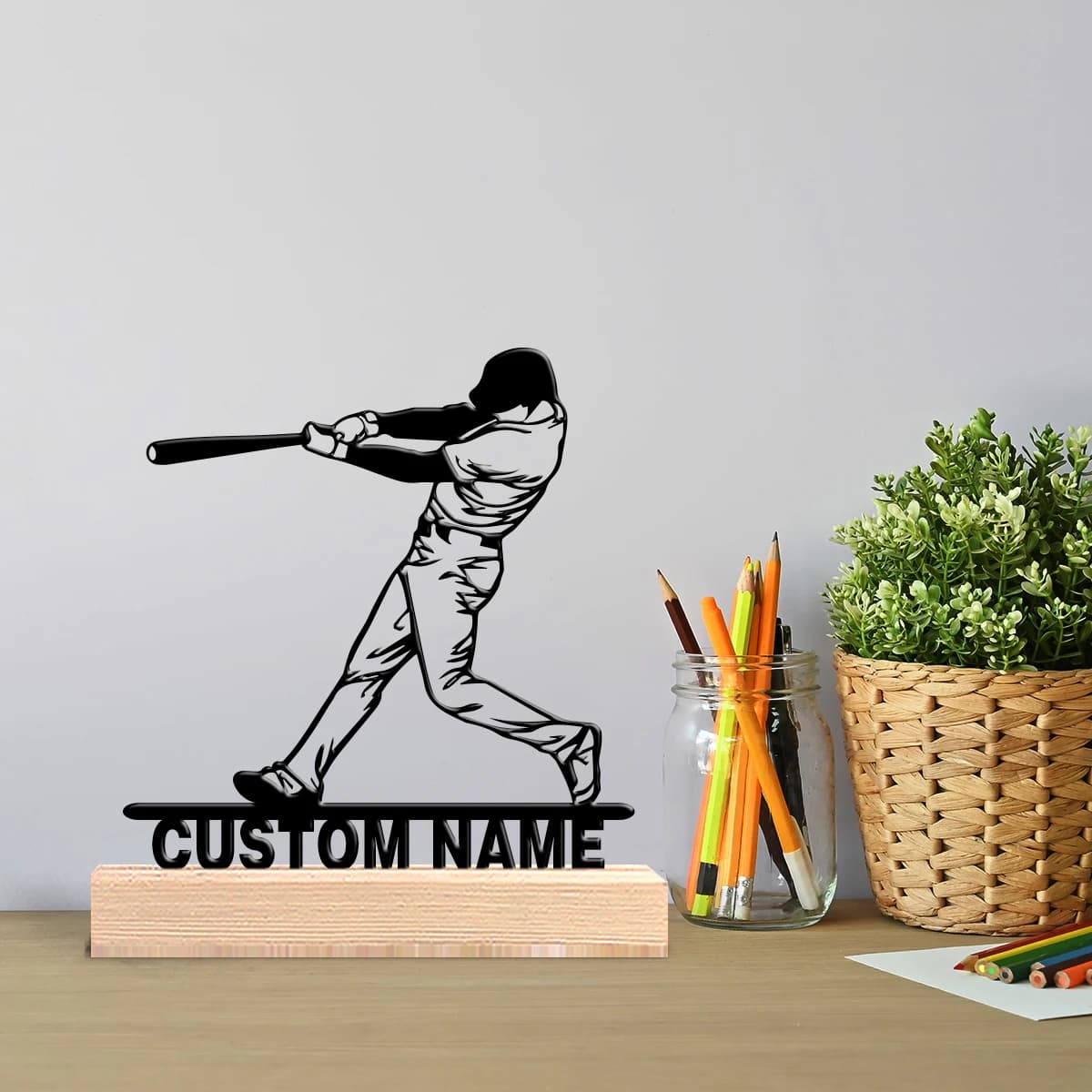 Scultura da tavolo in metallo stile nordico personalizzata con base in legno, decorazione da tavolo, adatta come regalo.