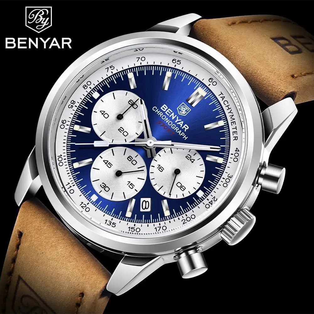 BENYAR New Sport Men Quartz Watch Top Brand 42MM Military Watch Chronograph Luxury 30M Men's Waterproof Reloj Hombre Men's Watch