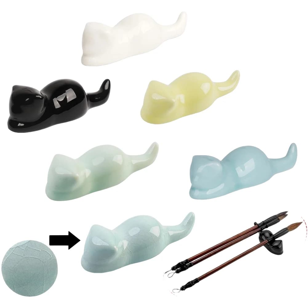 Clay Based Brush Holder Set with Crackle Glaze Includes 6 Units Designed for Calligraphy and Art Supplies Organization