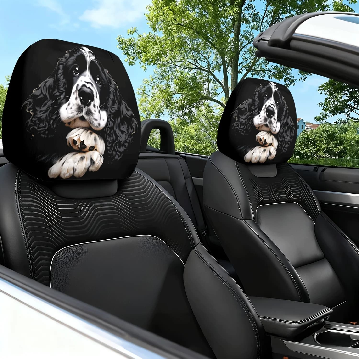 2 copri poggiatesta per auto, copri cuscino per poggiatesta con motivo stampato a tema cucciolo maculato bianco e nero - wit
