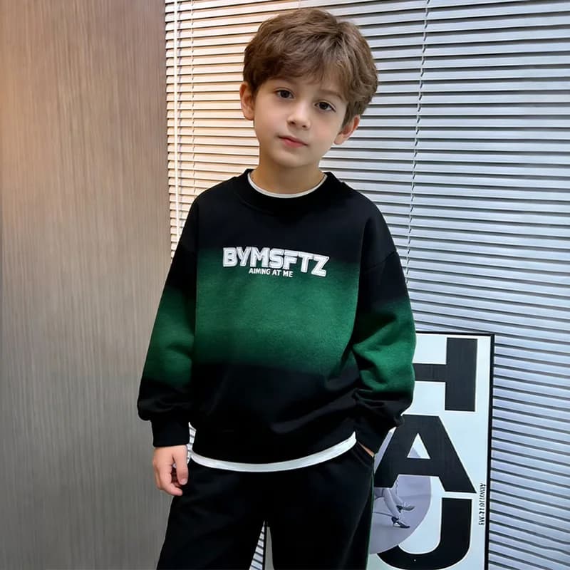 Tuta Sportiva per Ragazzi con Stampa Sfumata 4-14 Anni, Set Primaverile e Autunnale con Felpa Effetto Due Pezzi + Pantaloni Jogger, Abbigliamento Casual e Sportivo