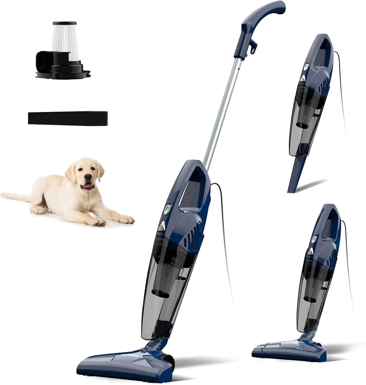 Aspirapolvere con filo, leggero 3 in 1, aspirazione potente da 600 W, capacità 0,7 litri per la casa, moquette, pavimenti duri, auto e animali domestici