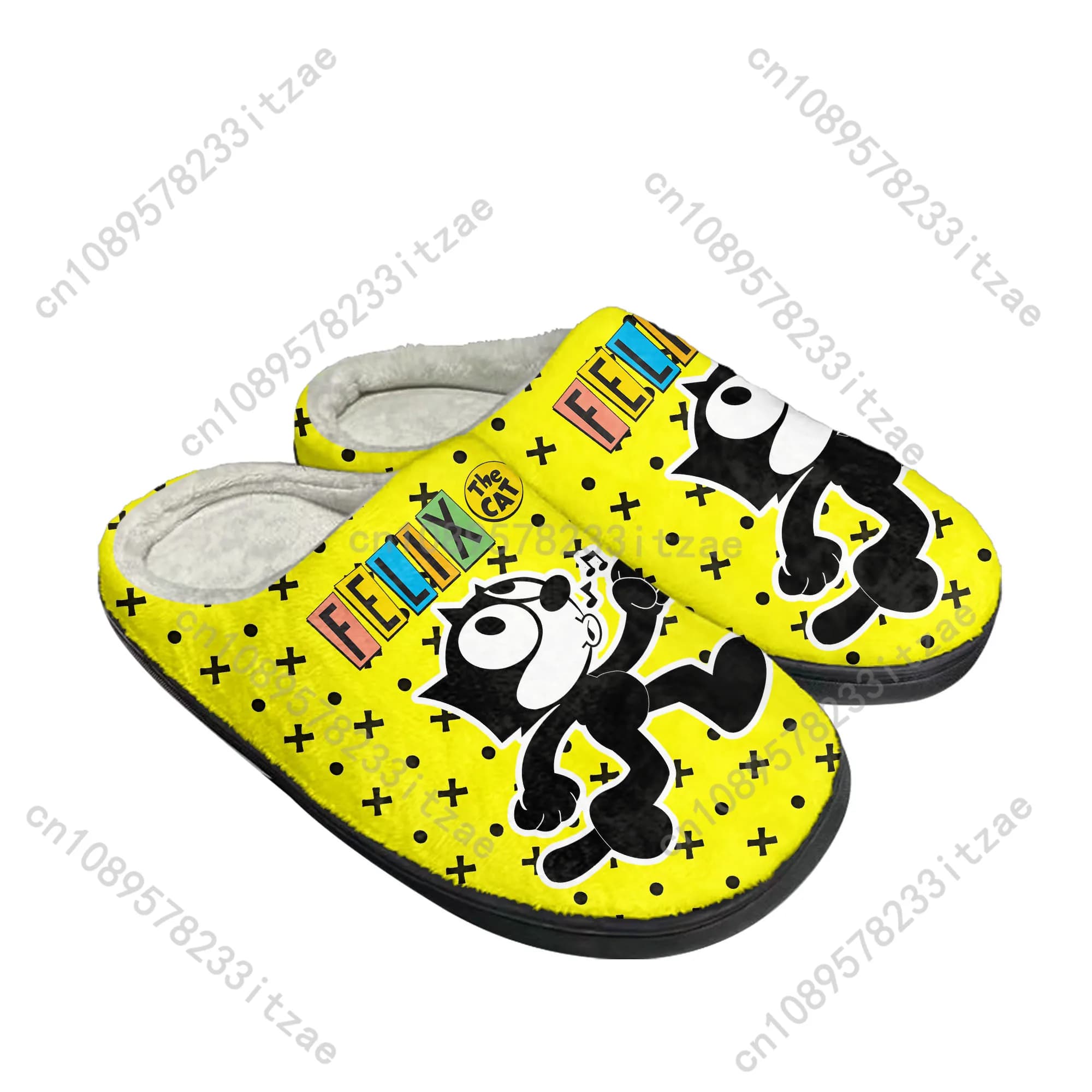 F-Felix The Cat scarpe Pantofole in cotone Uomo Donna Adolescente Ultimo camera da letto Peluche per interni Mantieni calde Scarpe Pantofola piatta termica