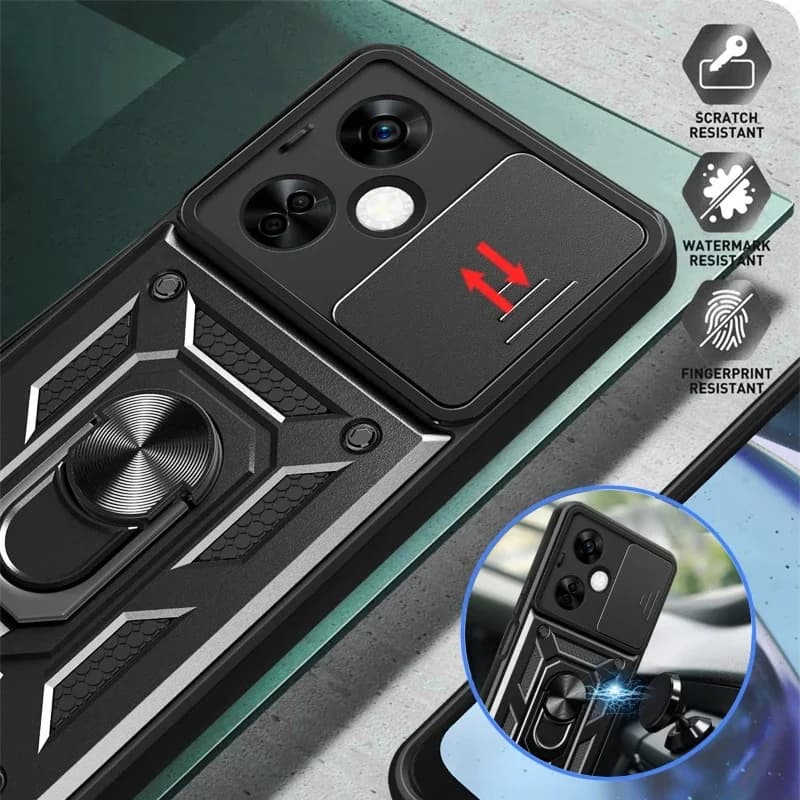 Custodia per OnePlus Nord CE 3 Lite 5G con protezione scorrevole per fotocamera, cover antiurto con anello di supporto per OnePlus Nord CE3 Lite