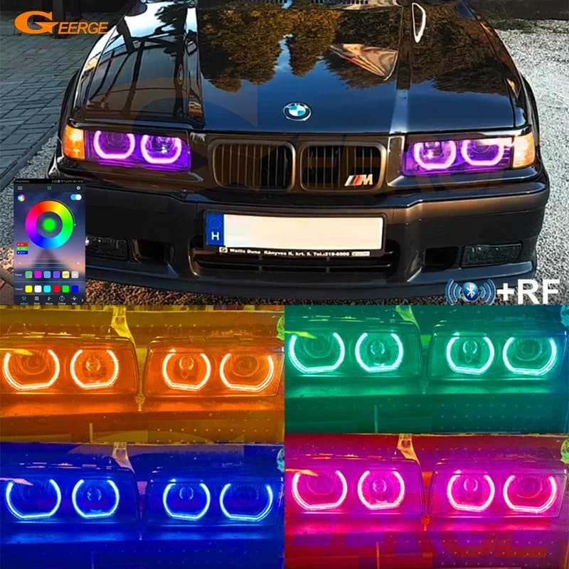 For BMW E36 E38 E39 Z3 Daylight RF App Bluetooth Remote Ultra Bright Multi Color DTM Style RGB LED Angel Eyes Kit Halo Rings