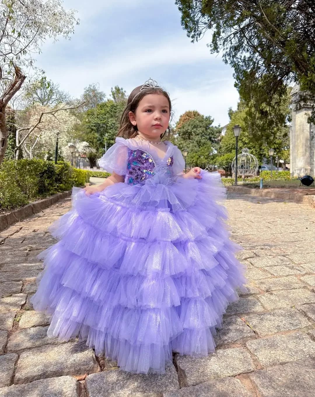Magnifico abito da ragazza di fiori viola tulle soffice stratificazione lavanda applique bambini principessa festa di compleanno abiti da sera da ballo