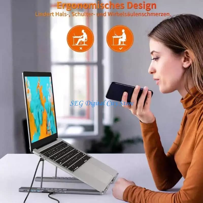 Supporto per laptop con regolazione altezza U75B con lega alluminio pieghevole Dock 7 in 1 tipo C