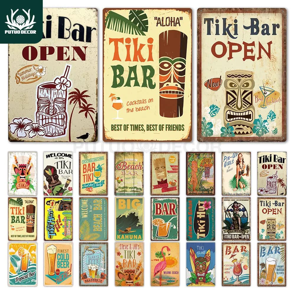 Tiki Bar Wall Decor targa in metallo targa in metallo Summer Tiki Sign piastra metallica per Tiki Bar Beach Bar pittura decorativa in ferro